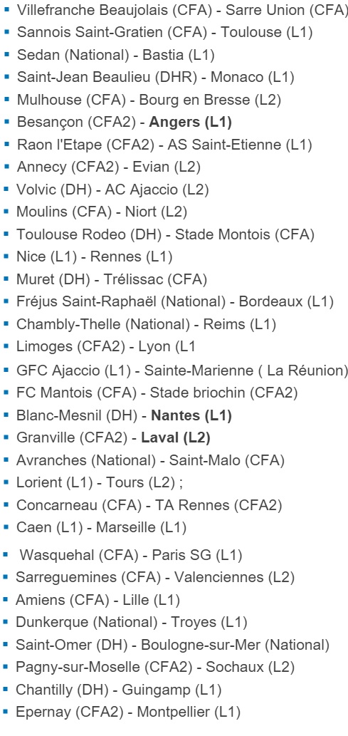 Le tirage complet des 1/32 de finale de la Coupe de France 2015/2106